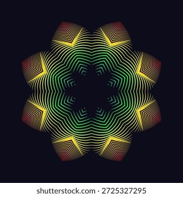 Composição simétrica das linhas onduladas. Elemento abstrato para o projeto. Ilustração vetorial. Um padrão de listras deformadas. Design gráfico moderno.	
