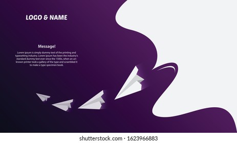 Symmetrical concept paper rocket with an impacted purple liquid. Format page for websites. Vector illustration