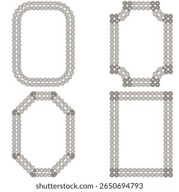 Symmetrical corner ornaments. Ornamental frame design. Plain white background. Vector illustration.