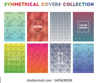Symmetrical Covers Collection. Alive geometric patterns, overwhelming vector illustration.