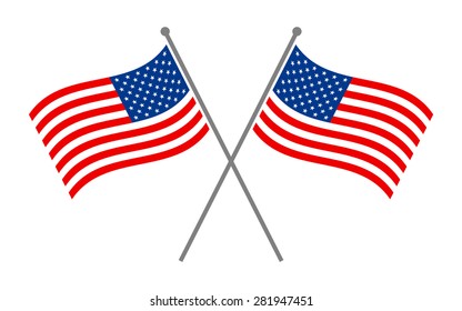 Symmetrical Crossed American Flags with Red and Blue Stars and Stripes pattern vector logo