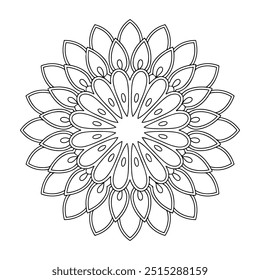 Symmetrical Daisy Petals Mandala Line Art Vector