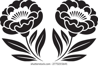 Symmetrical Decorative Floral Design with Two Blooming Flowers