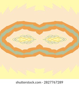 Symmetrical decorative motif rendered in burnt sienna, warm gold, and willow and summer mediterranean sun tones