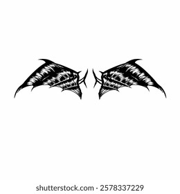 symmetrical demonic wings with a gothic and edgy style. Hand drawn vector illustration Perfect for tattoo designs, dark themed artwork, and fantasy concepts