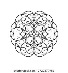 Symmetrisches Design aus miteinander verbundenen schwarzen Linien, die ein komplexes kreisförmiges Muster bilden