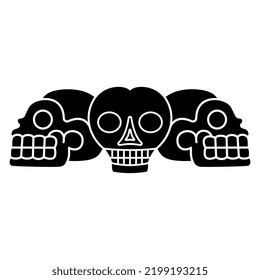 Symmetrical design with three human skulls. Death symbol. Black and white silhouette.