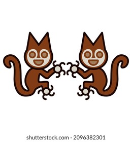 Symmetrical design with two fantastic animals. Cat or squirrel. Paracas textile. Native American ethnic art of ancient Peru. Isolated vector illustration.