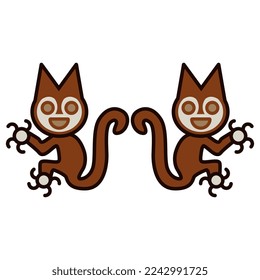 Symmetrical design with two fantastic animals. Cat or squirrel. Paracas textile. Native American ethnic art of ancient Peru. Isolated vector illustration.