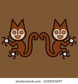 Symmetrical design with two fantastic animals. Cat or squirrel. Paracas textile. Native American ethnic art of ancient Peru. On brown background.