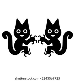 Symmetrical design with two fantastic animals. Cat or squirrel. Paracas textile. Native American ethnic art of ancient Peru. Black and white silhouette.