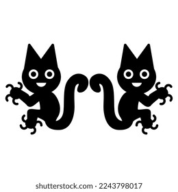 Symmetrical design with two fantastic animals. Cat or squirrel. Paracas textile. Native American ethnic art of ancient Peru. Black and white silhouette.