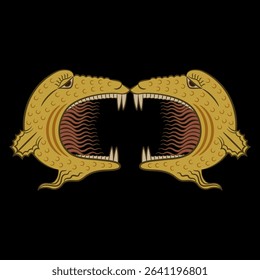Symmetrical design with two heads of fantastic monsters. Medieval symbol.