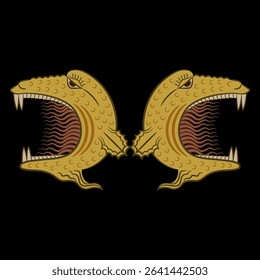 Symmetrical design with two heads of fantastic monsters. Medieval symbol.