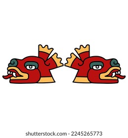 Symmetrical design with two stylized deer heads. Native American art of Aztec Indians from Mexican codex. Isolated vector illustration. 