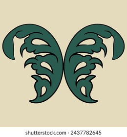 Symmetrical design with two stylized leaves. Vintage floral motif. 