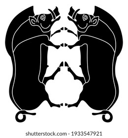 Symmetrical design with two wild pigs or boars. Ethnic ancient Greek or Celtic style. Black and white silhouette.