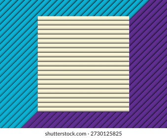Symmetrical diagonal light blue and purple ribbed background with blank cream space.