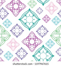 symmetrical diamond shape designs with abstract lines in repeating wallpaper vector background