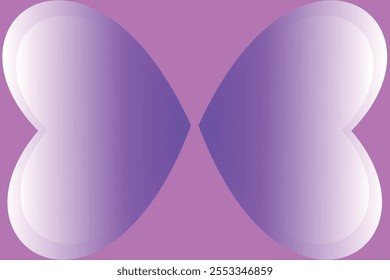 Symmetrical digital illustration of heart-shaped butterfly wings with a purple gradient on a soft background 