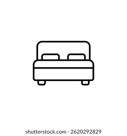 Symmetrical double bed icon in thin line art style for minimalist designs