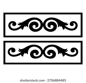 Symmetrical elegant swirl corner border vector illustration silhouette, a classic baroque ornament design element set.