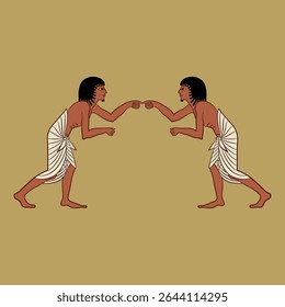 Symmetrical ethnic ancient Egyptian design with two boxing men.