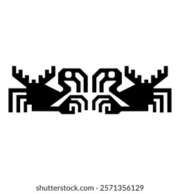 Symmetrical ethnic animal design or border with two stylized turkey vulture birds. Ancient Peruvian motif. Native American art. Black and white silhouette. Recuay culture.