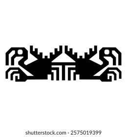 Symmetrical ethnic animal design or border with two stylized turkey vulture birds. Ancient Peruvian motif. Native American art. Black and white silhouette. Recuay culture.