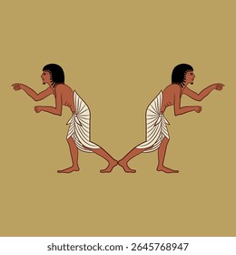 Symmetrical ethnic design with two ancient Egyptian men in dynamic pose.