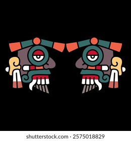 Symmetrical ethnic design with two heads of Aztec god Tlaloc. Native American decor. 