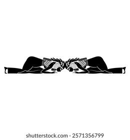 Symmetrical ethnic design with two prostrated ancient Egyptian women. Black and white silhouette.