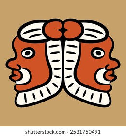 Symmetrical ethnic Janiform design with two heads of ancient Egyptian god Bes. 