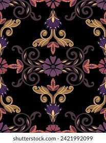 symmetrical ethnic pattern. seamless floral folk pattern. decorative flowers and ornaments, symmetric layout for interior or fashion textiles.