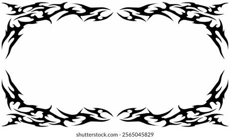 symmetrical fire frame in black tribal abstract shape free-hand style vector design