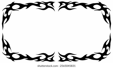 symmetrical fire frame in black tribal abstract shape free-hand style vector design