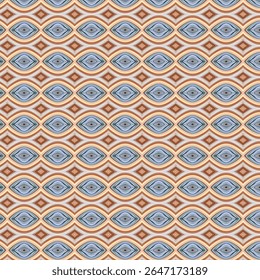 Padrão simétrico em escala de peixe ou em forma de olho azul e laranja com uma textura suave. Ótimo para impressões digitais ou decoração de interiores. azul, abstrato, padrão, sem emenda, simetria