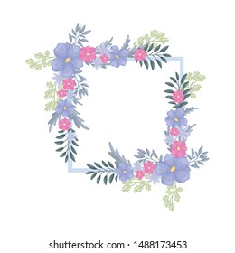 Symmetrical floral arrangements in the corners of the frame. Vector illustration on a white background.