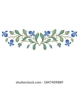 Symmetrical floral decor with two blooming branches. Botanical ornament.