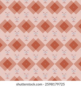 Symmetrical Floral Diamond Pattern with Red and Blue Accents