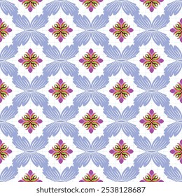 Design de Padrão Floral e Geométrico Simétrico em Cores Pastel e Negrito