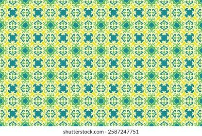 Symmetrical Floral Geometry Tile Vector Pack wallpaper, Green Ornamental Background