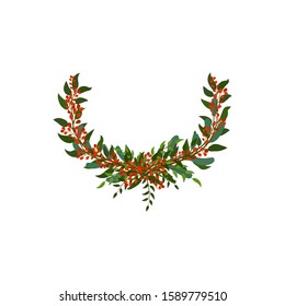 symmetrical floral graphic design element wreath isolated on white background