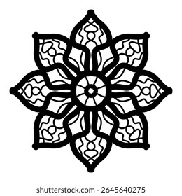 Symmetrical Floral Mandala Design with Thick Line Art – Abstract Lotus Inspired Vector