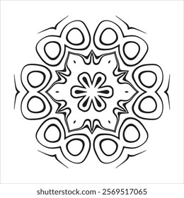 Symmetrical Floral Mandala with Intricate Line Patterns and Abstract Ornamental Shapes - Geometric Radial Artwork