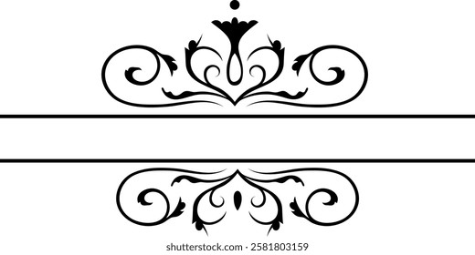 Symmetrical floral ornament forming a decorative frame with copy space, ideal for wedding invitations, certificates, diplomas, or elegant design projects