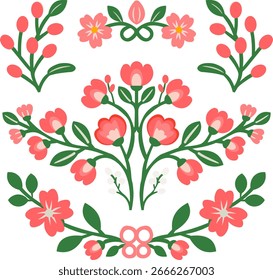 Padrão Floral Simétrico com Flores Rosa