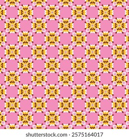 Symmetrical Floral Pattern with Vibrant Orange and Pink Flowers on Pink Background