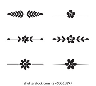 Symmetrical flower emblems and botanical dividers designed for logos branding and decorative page ornament elements.