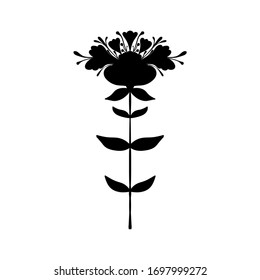 Symmetrical flower in ethnic style. Black silhouette. Summer, spting decorative floral element for cards, poster, scrapbook, textile design